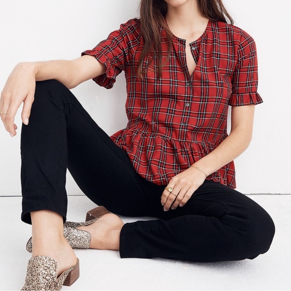 Madewell Studio Ruffle Hem in Plaid, Size XS
